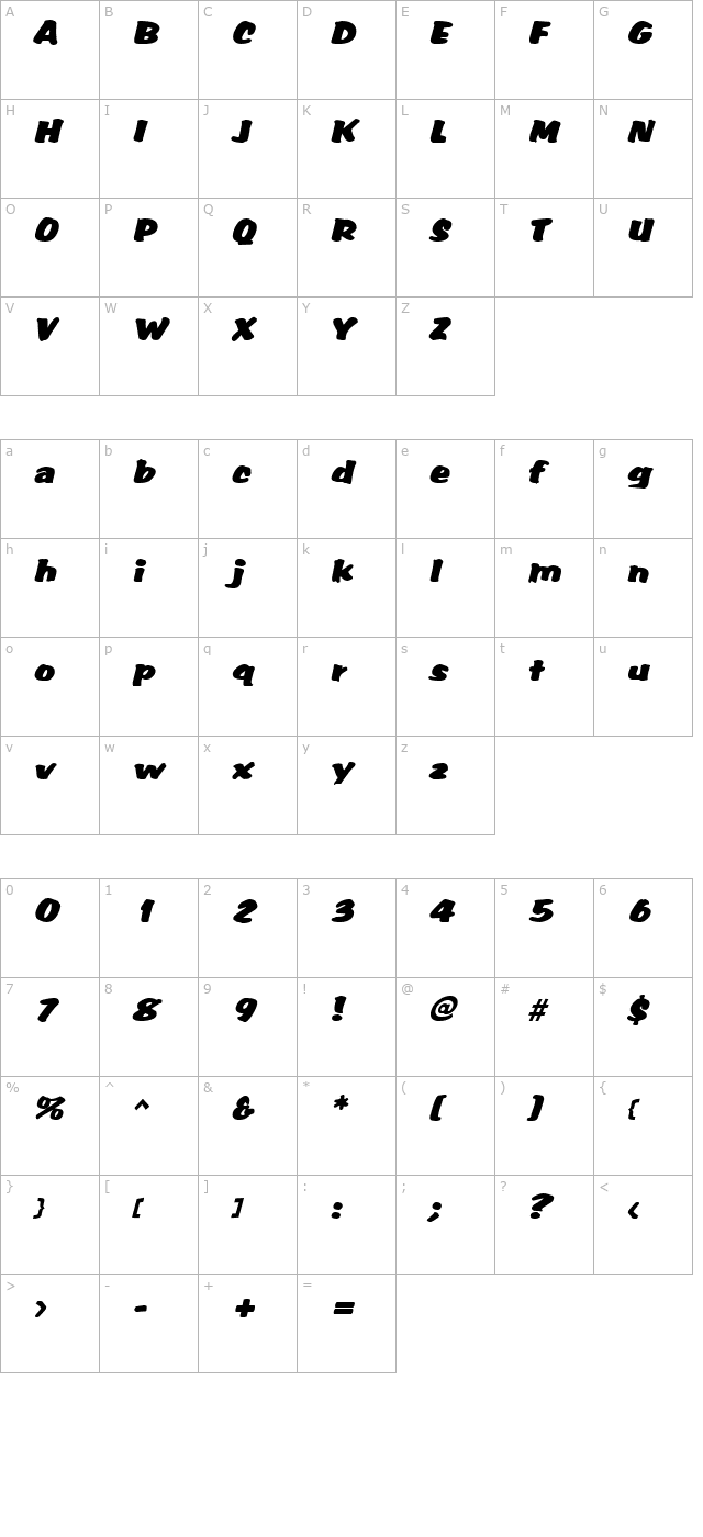 albert-italic character map