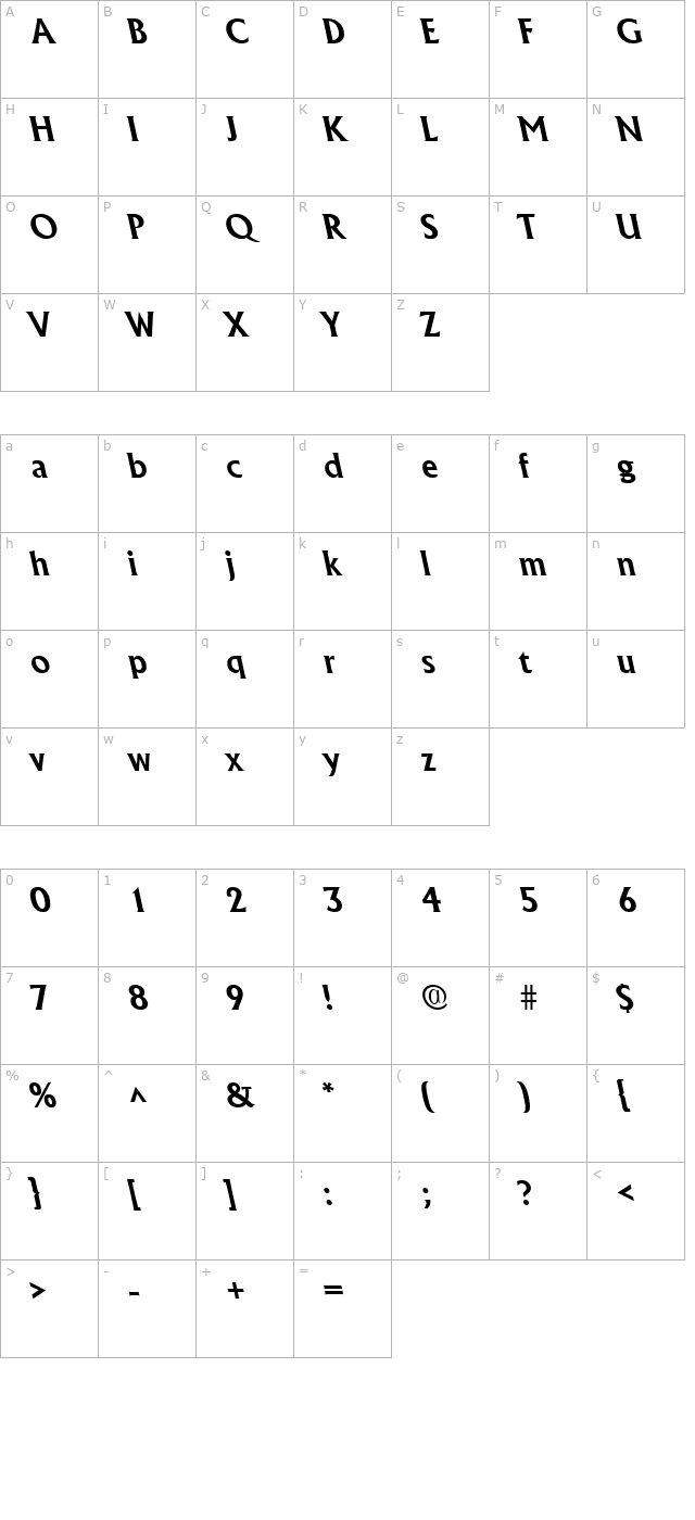 albertabackslant-bold character map