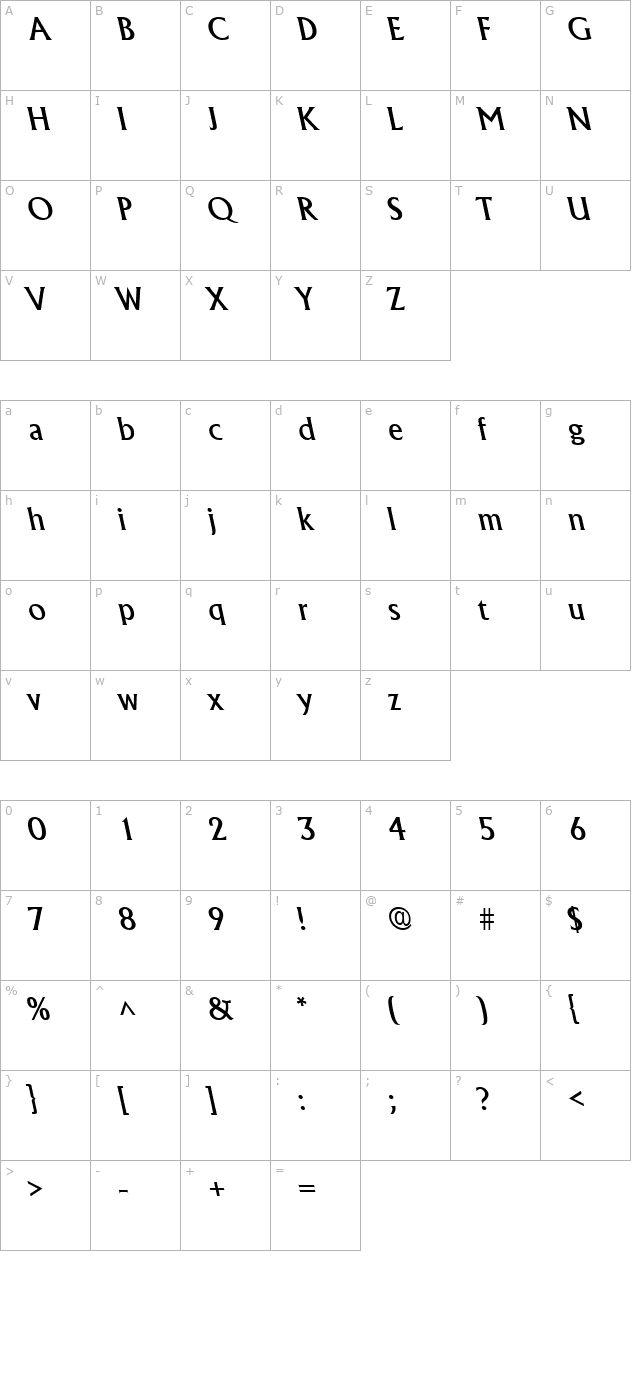 albertabackslant-regular character map