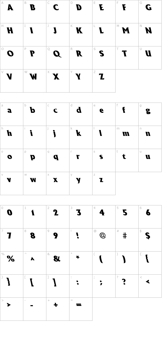 AlbertaBackslantHeavy Regular character map