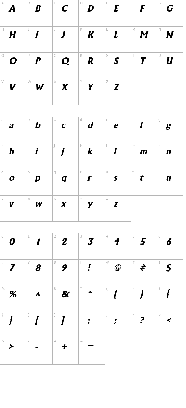 AlbertaExtrabold Italic character map