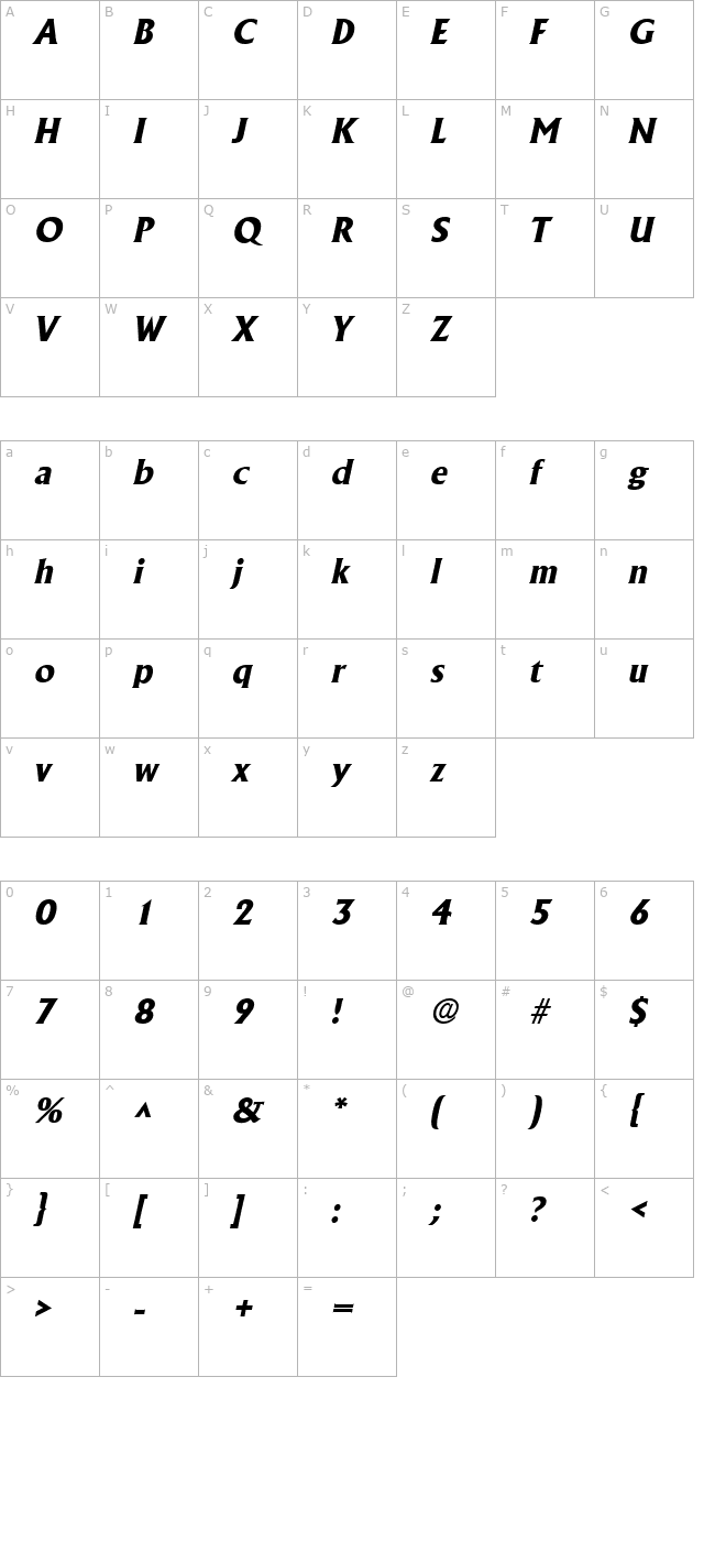 albertaextrabold-italic character map