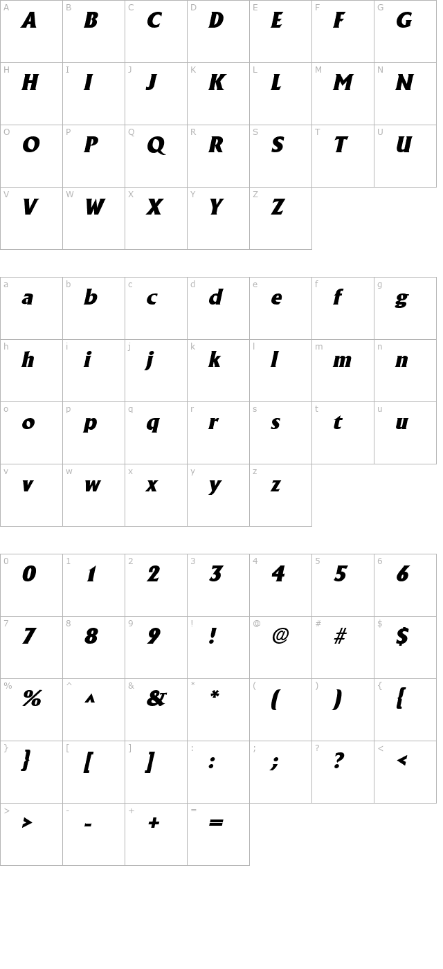 albertaheavy-italic character map