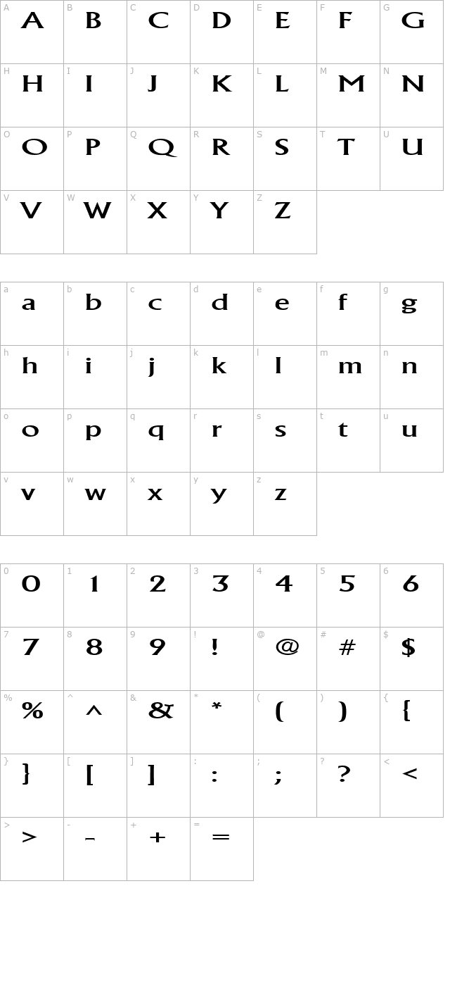 AlbertaWide Regular character map