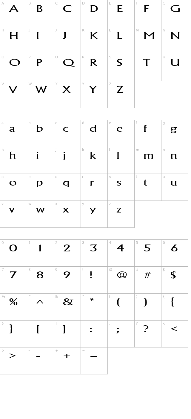 albertawidelight-regular character map