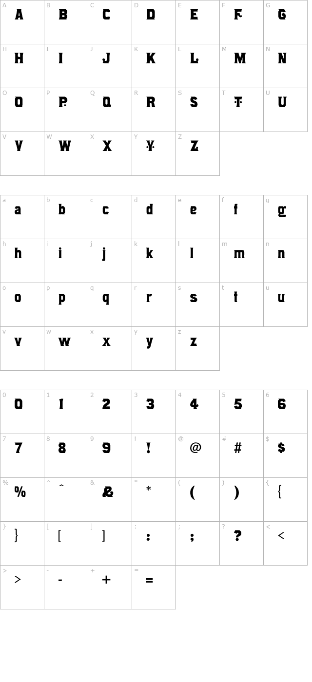 Alcazar-Regular character map