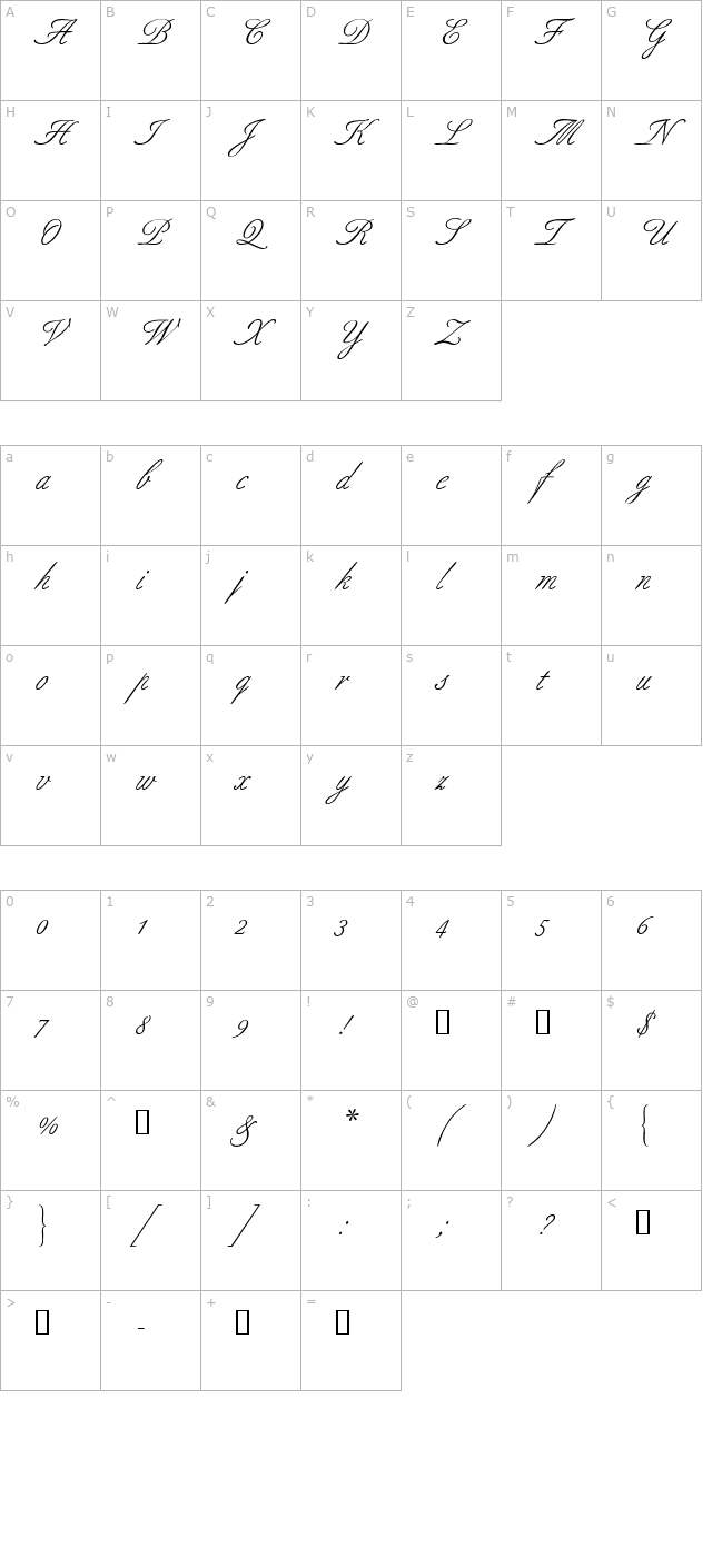 AldridgeScriptSSK character map