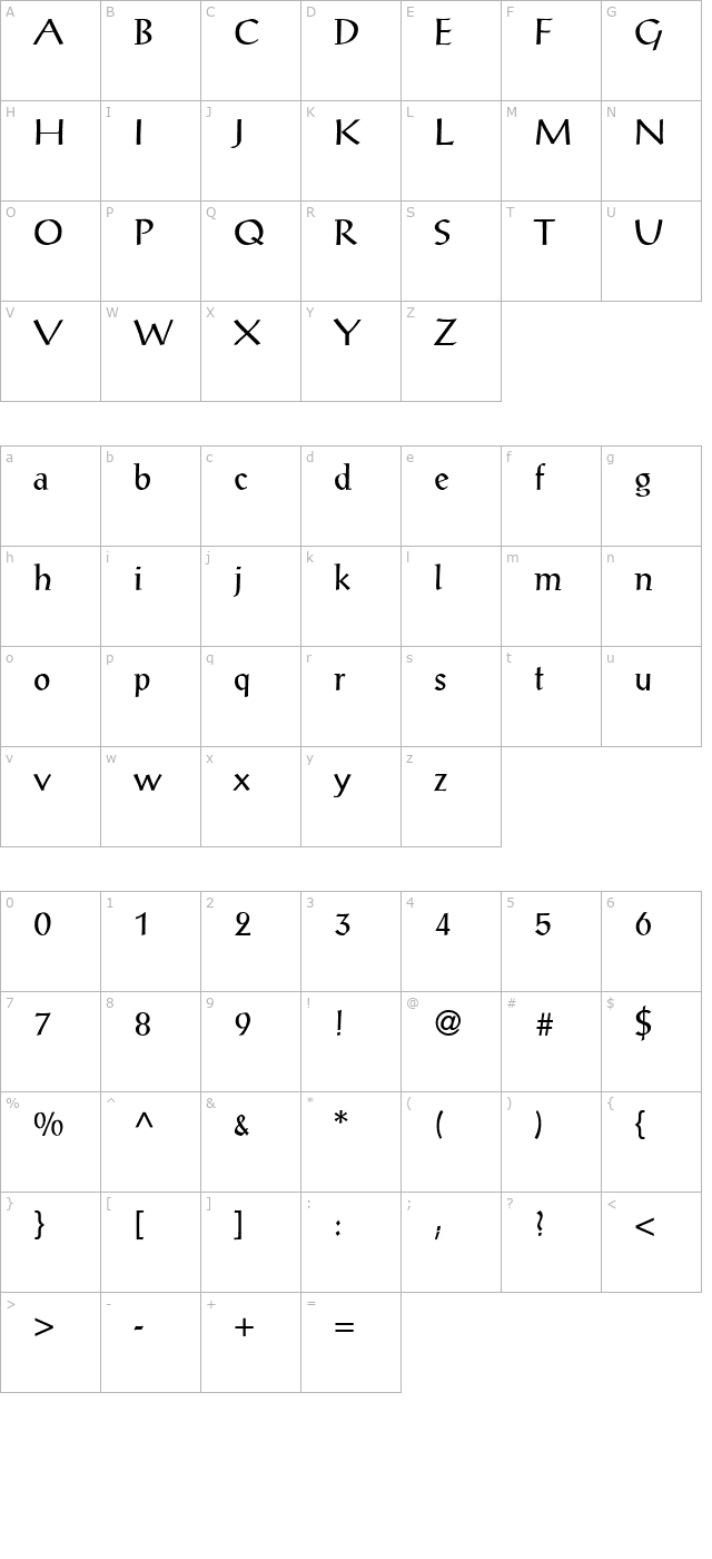 Alex Antiqua Book character map