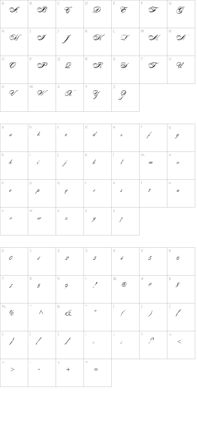 alexandra-script-normal character map