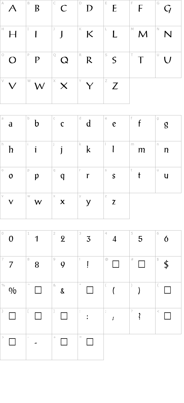 alexantiqua character map