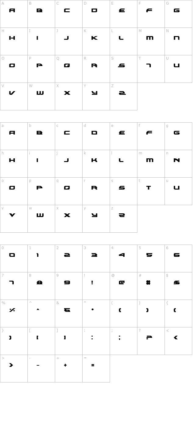 Alexis Bold character map