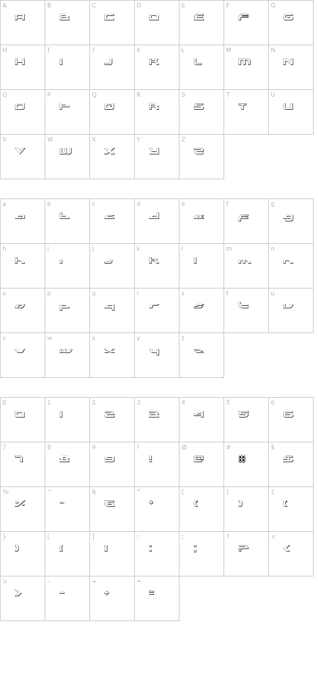 Alexis Lower Case Outline character map