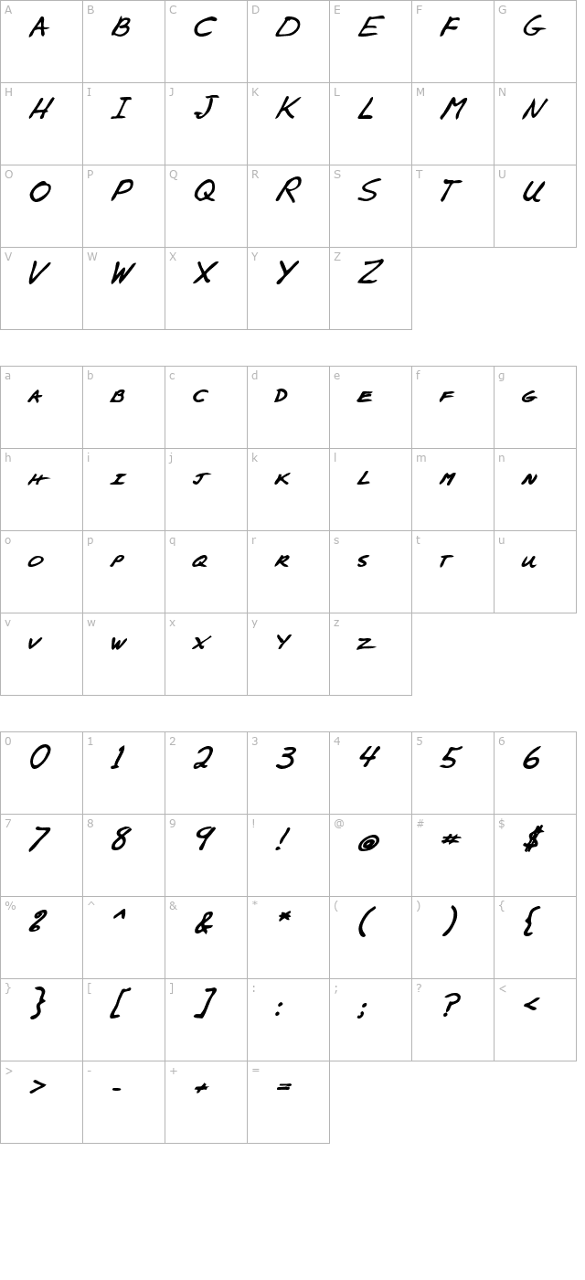 alexshand-bold-italic character map