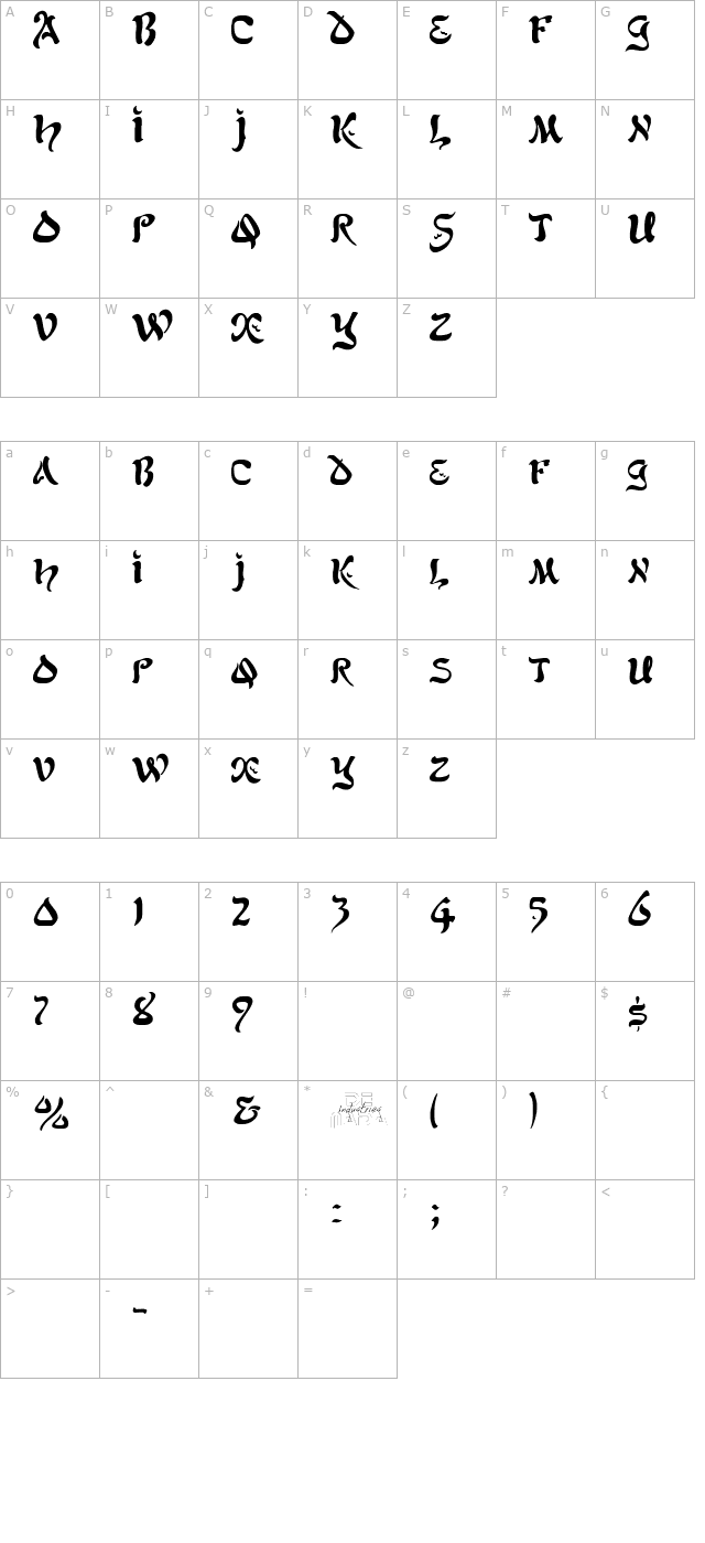 alfreddrake-regular character map