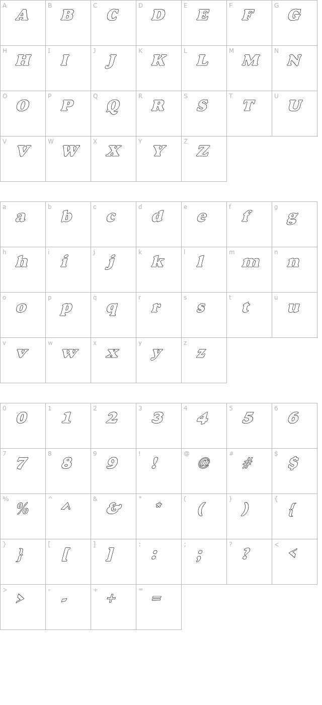 Alfredo Heavy Hollow Italic character map