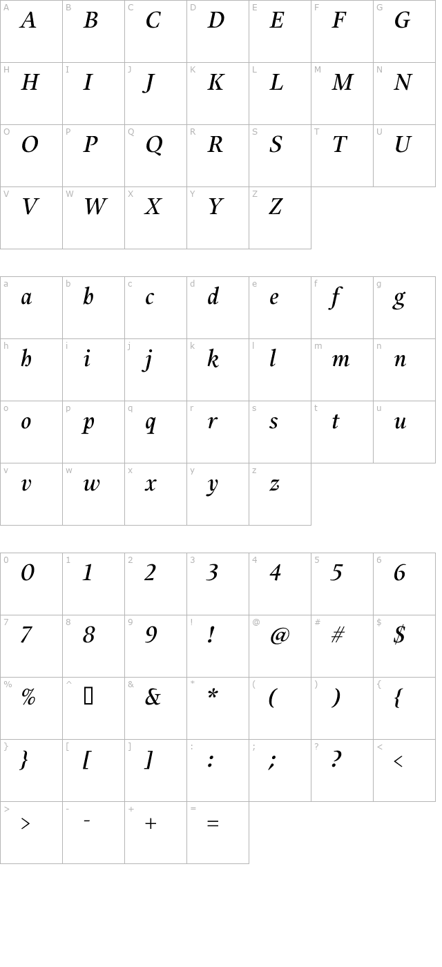 Alias UnionMedium Italic character map