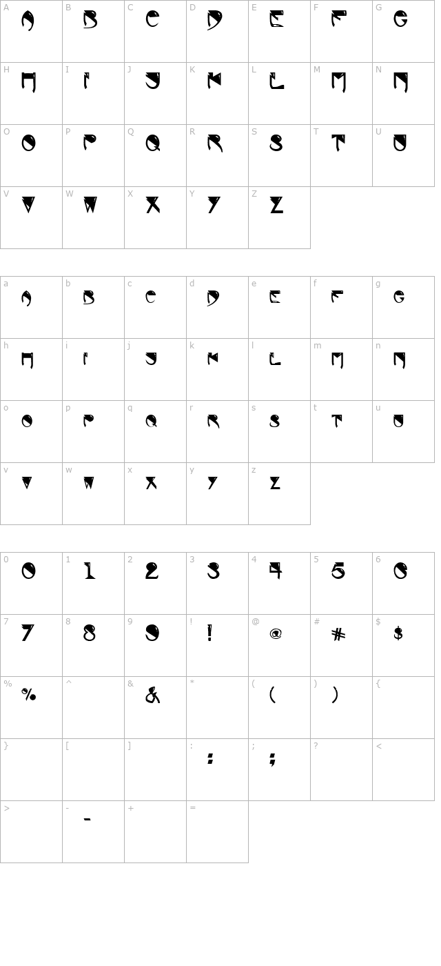 Alien Bold character map