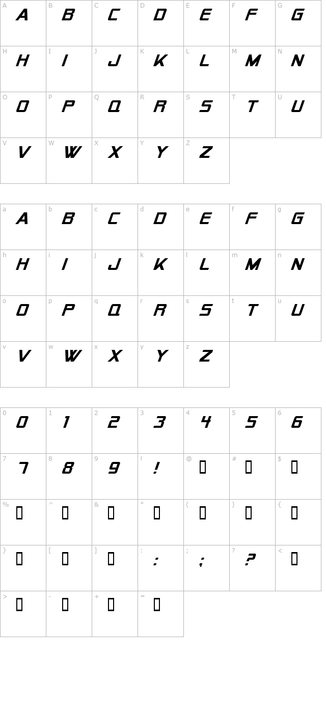 Alien Encounters Solid Italic character map