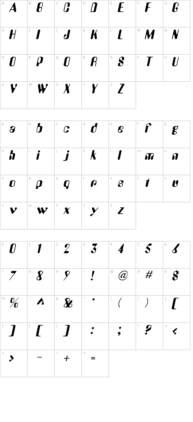 AlienEye Oblique character map