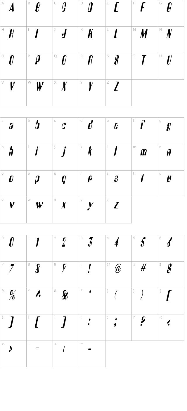 alieneyecondensed-oblique character map