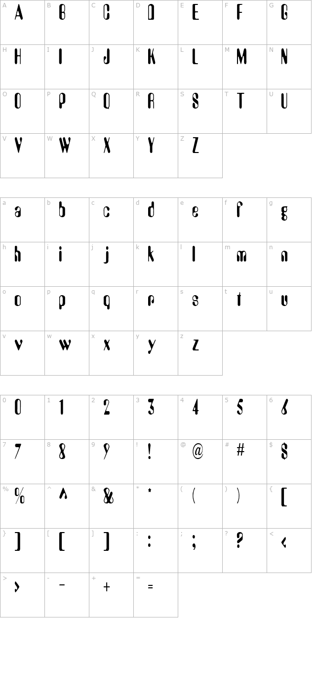 alieneyecondensed character map