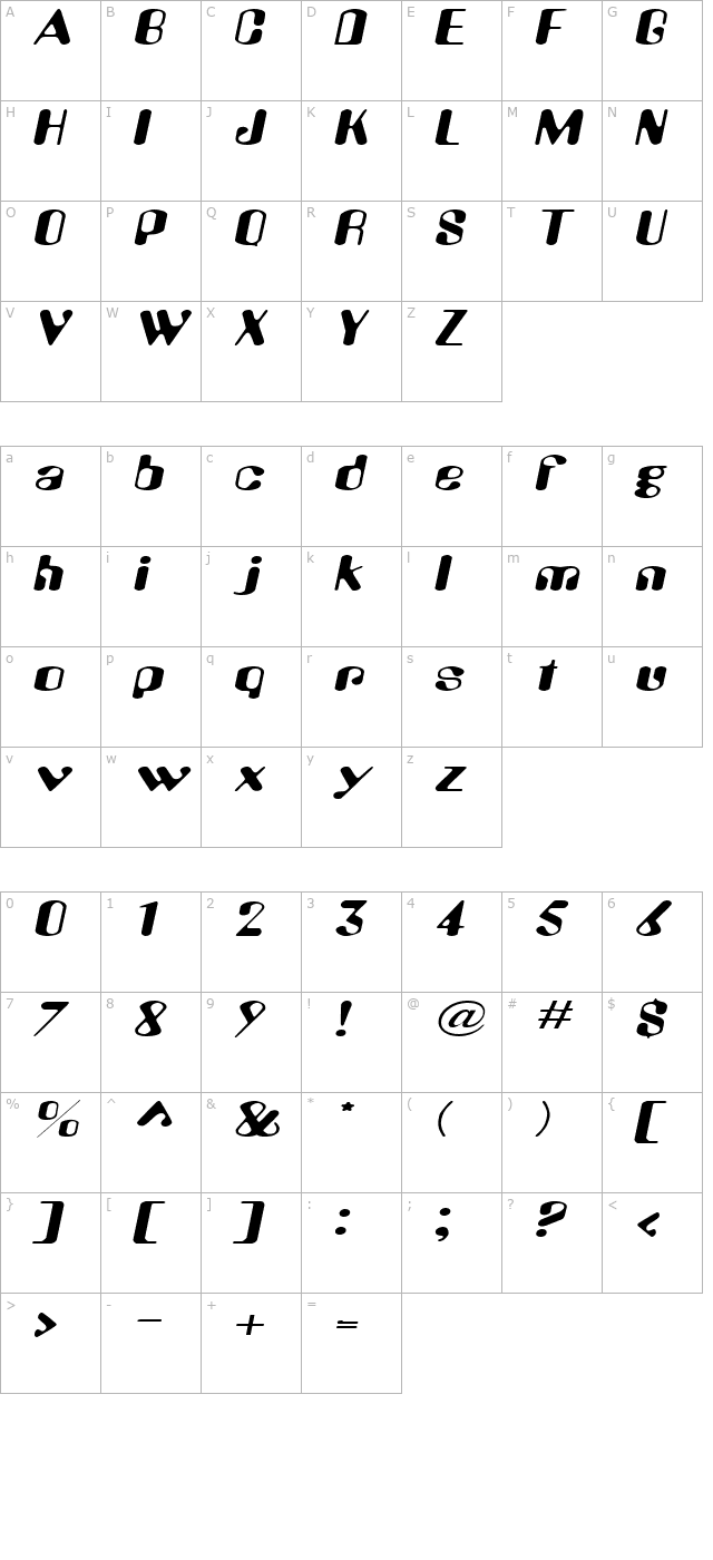 AlienEyeExtended Oblique character map