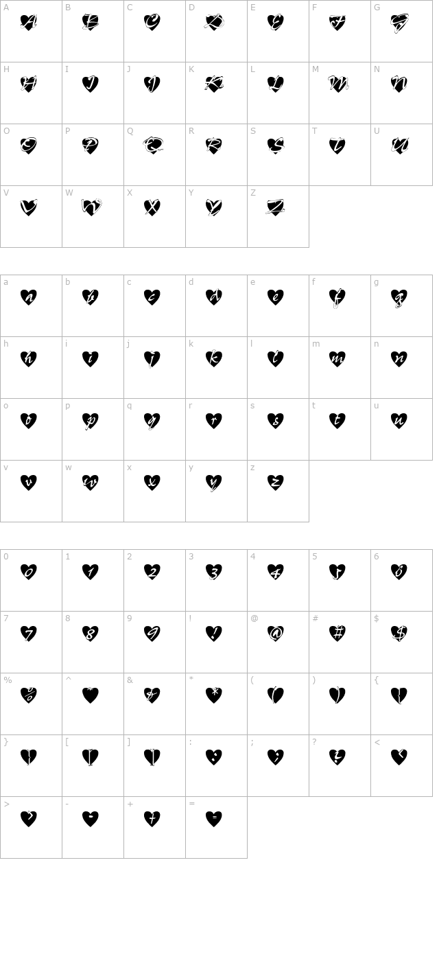All Hearts character map