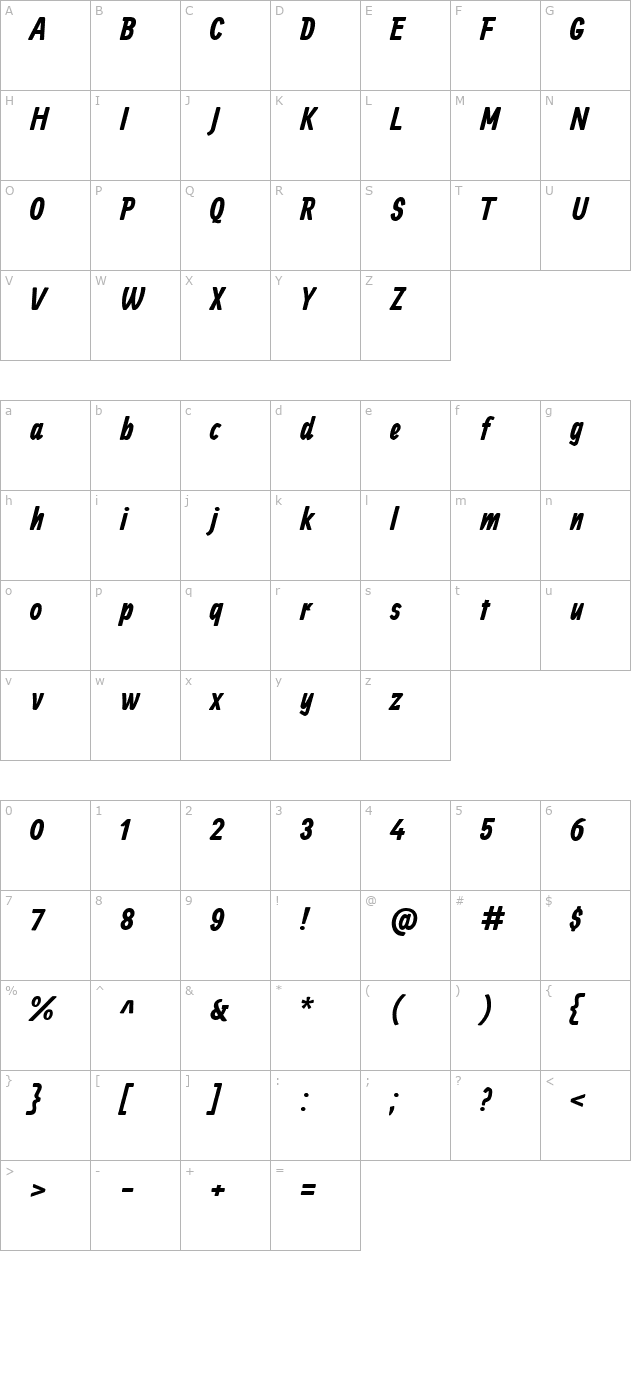 allan-bold character map