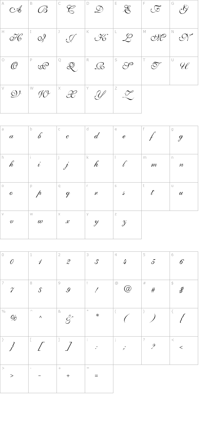 allegretto-script-two character map