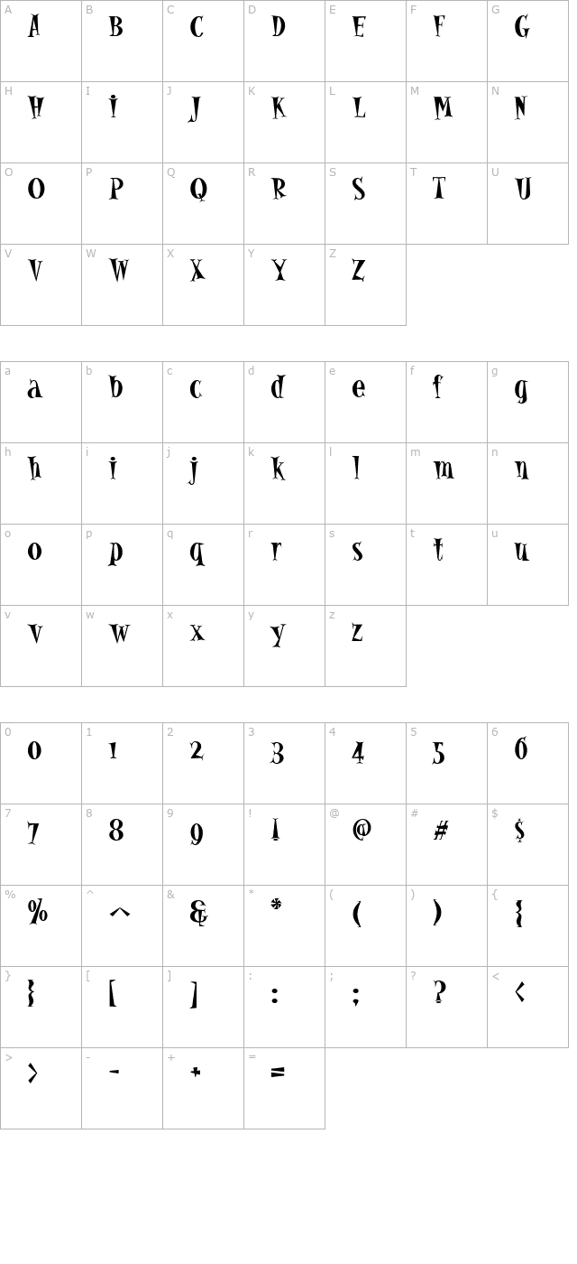 Alleycat Bop ICG Bold character map