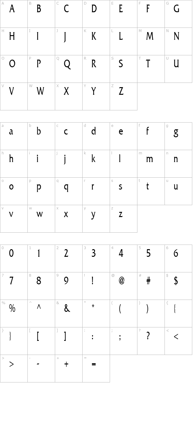 alliancecondensed character map