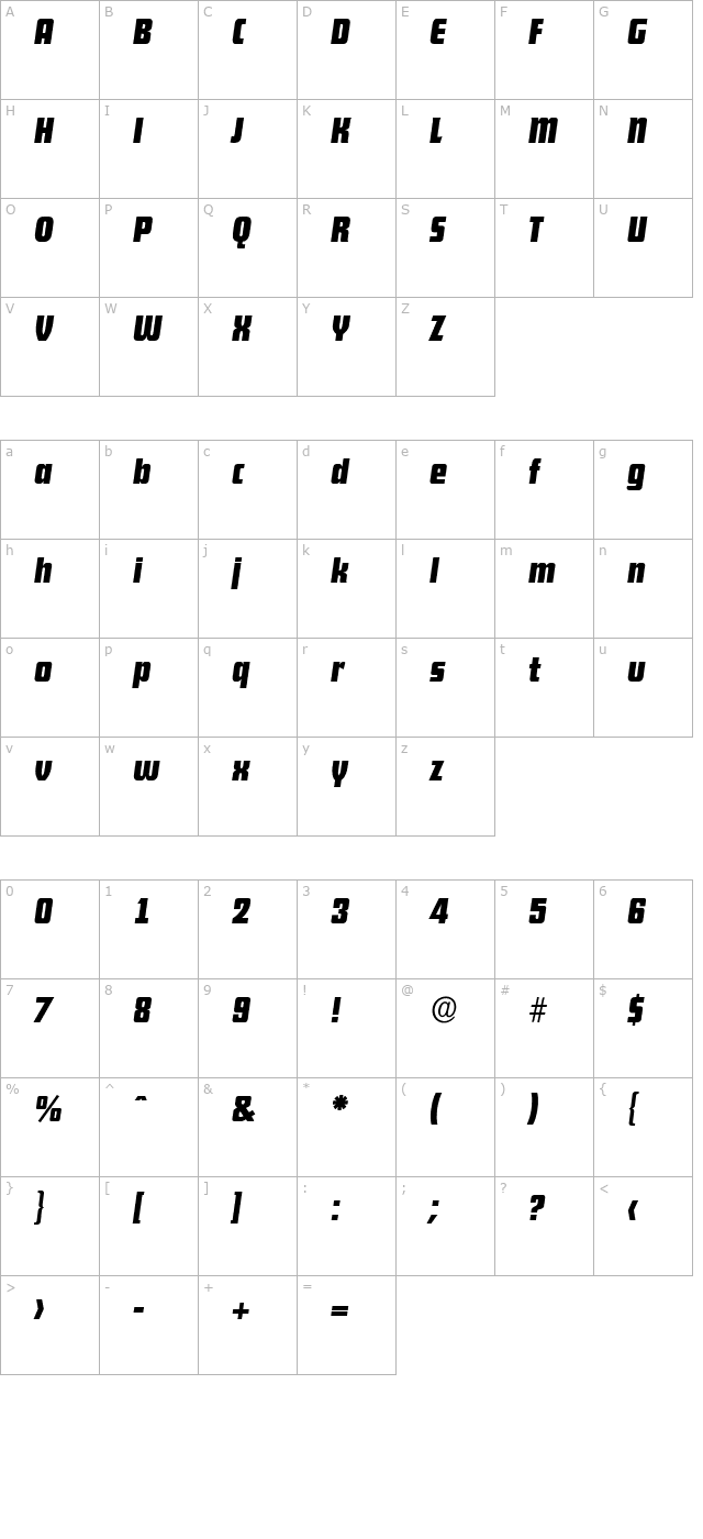 allisonbecker-bold-italic character map