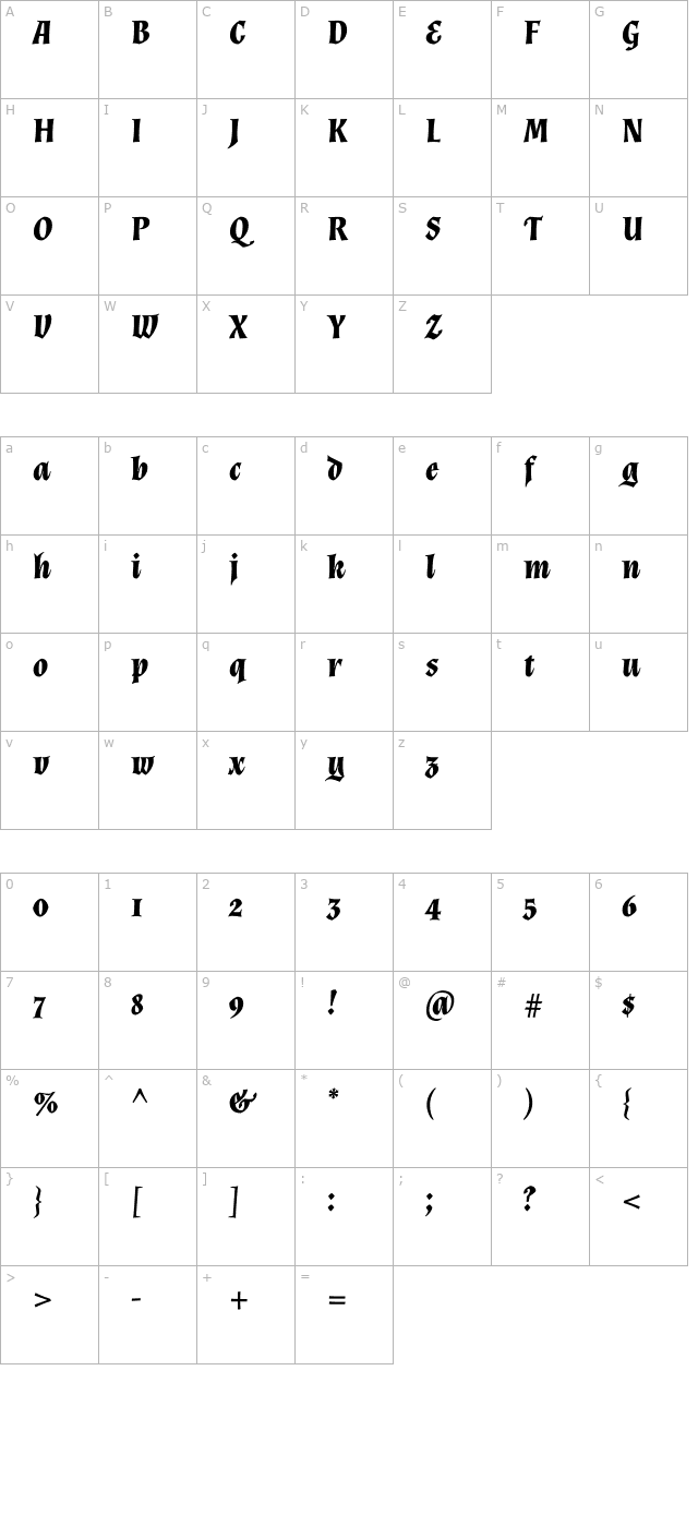 Almendra Bold Italic character map