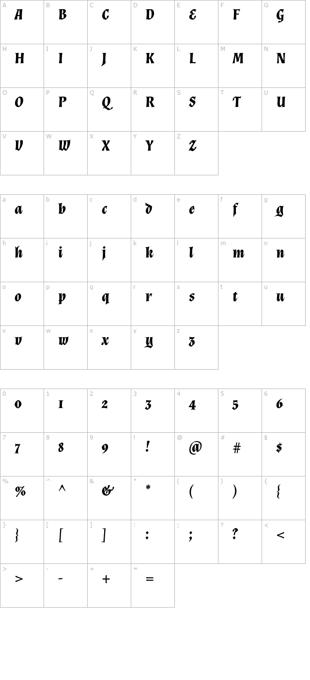 almendra-bold-italic character map