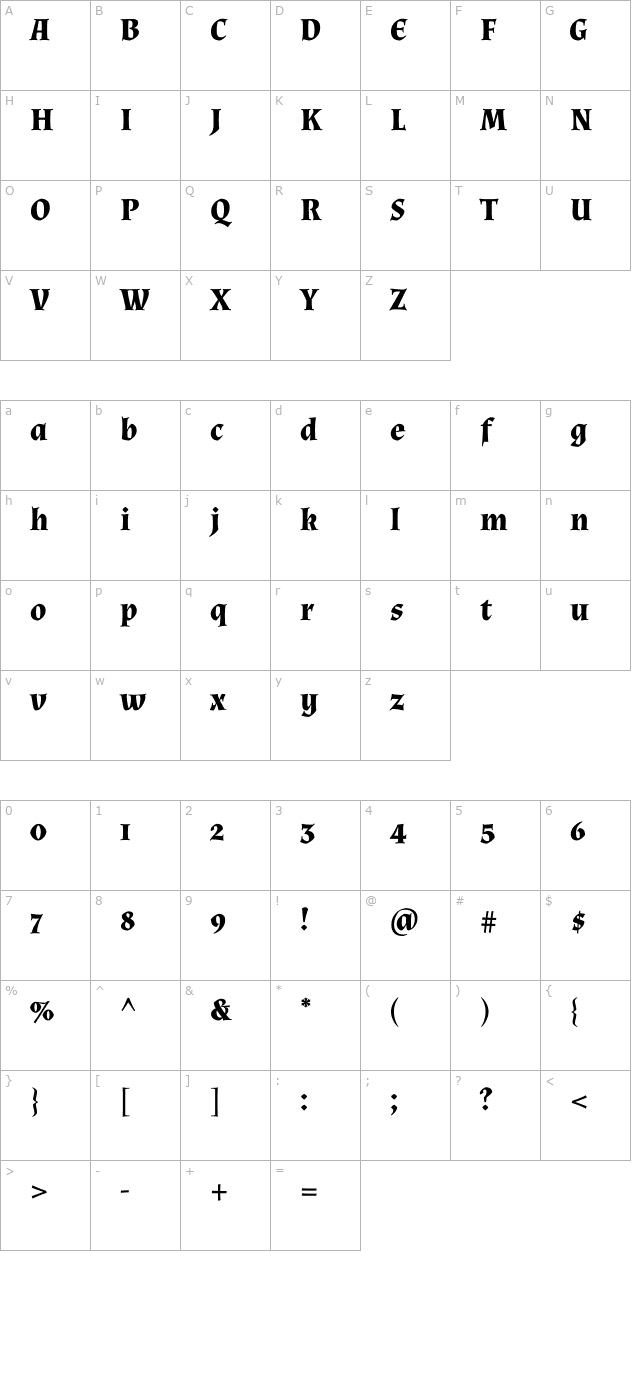 Almendra Bold character map