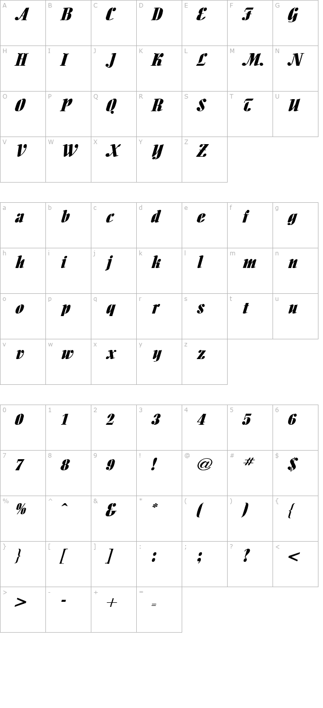 aloe-extended-italic character map