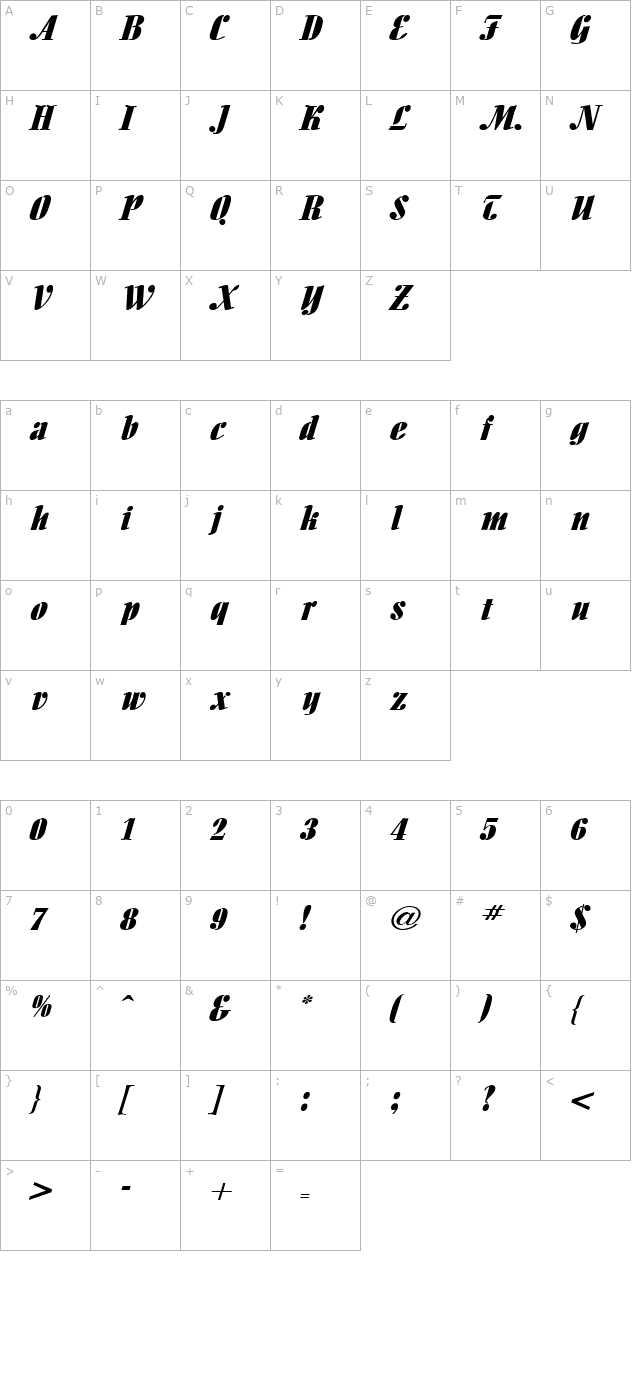 Aloe Extended Italic character map