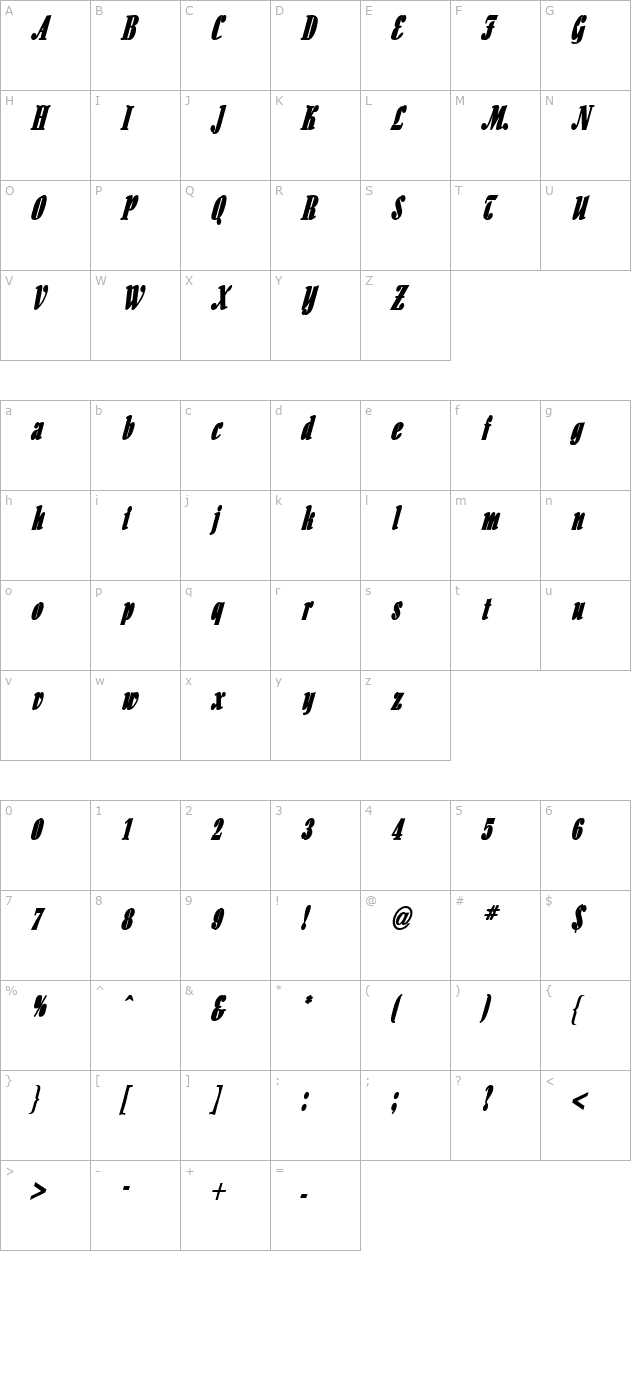 Aloe Thin BoldItalic character map