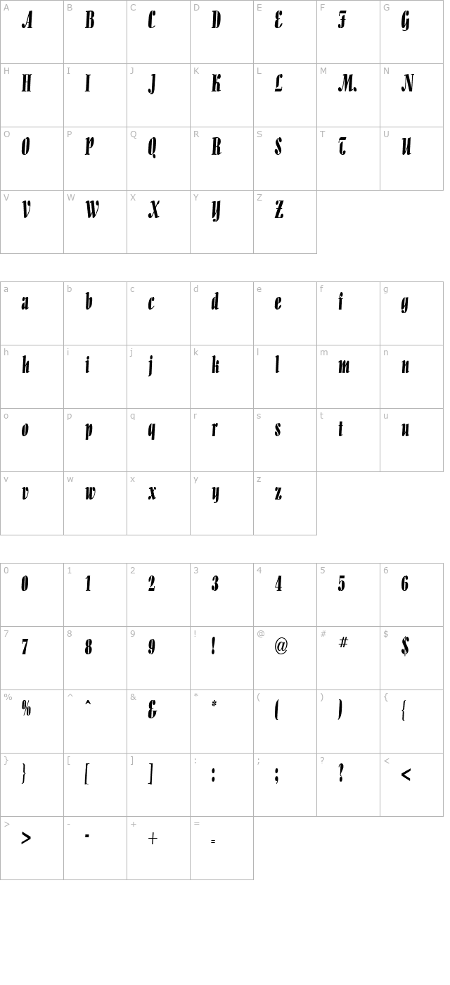 Aloe Thin Normal character map