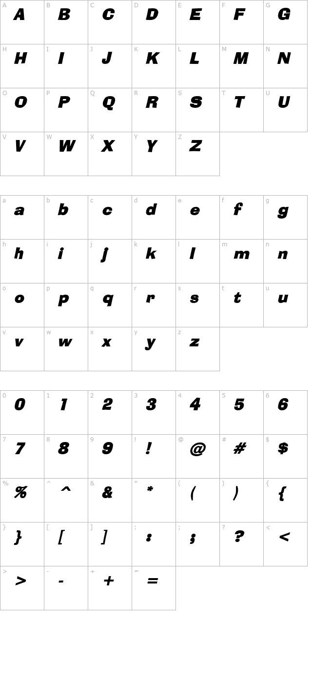 Alor BoldItalic character map