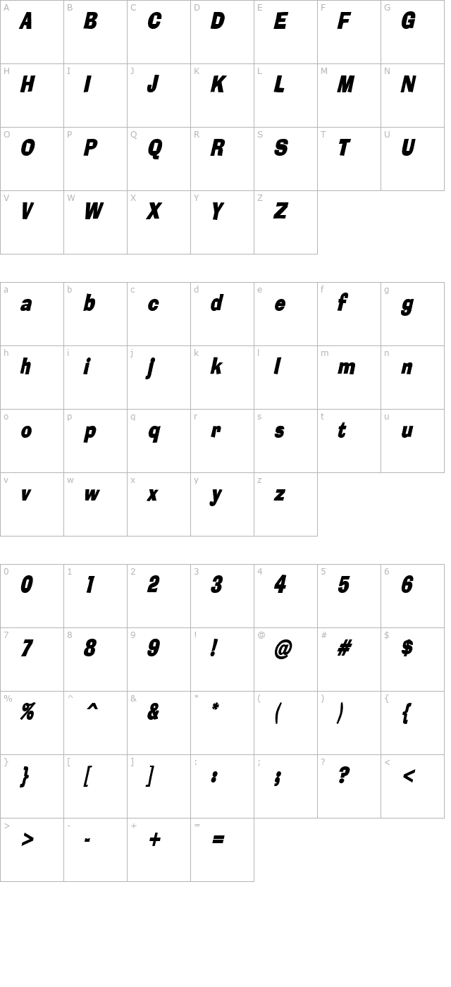 Alor Condensed BoldItalic character map