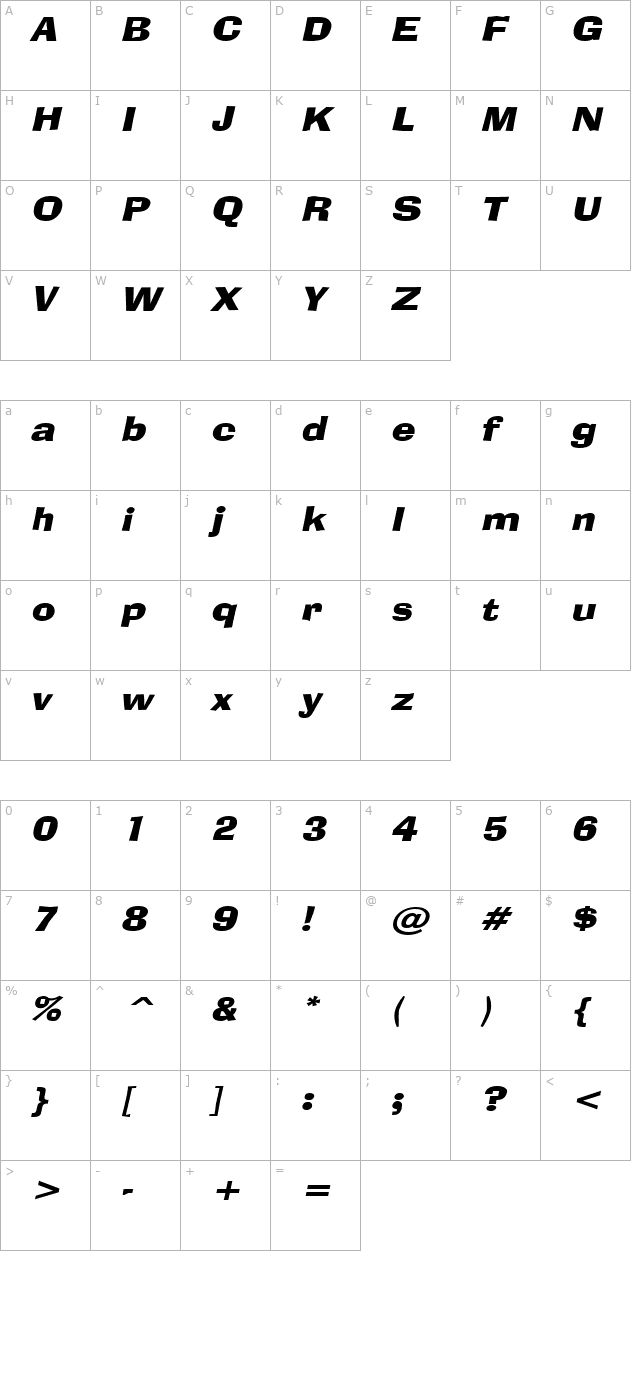 alor-extended-italic character map