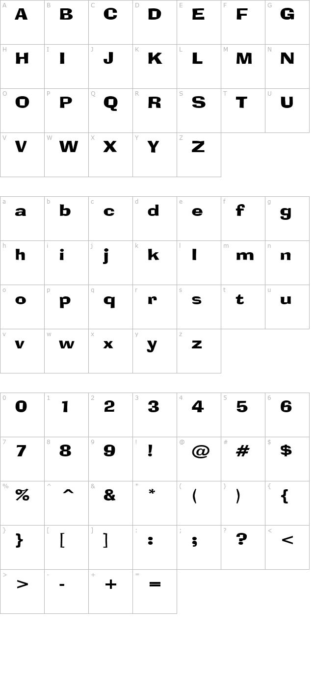 Alor Narrow Wide Bold character map