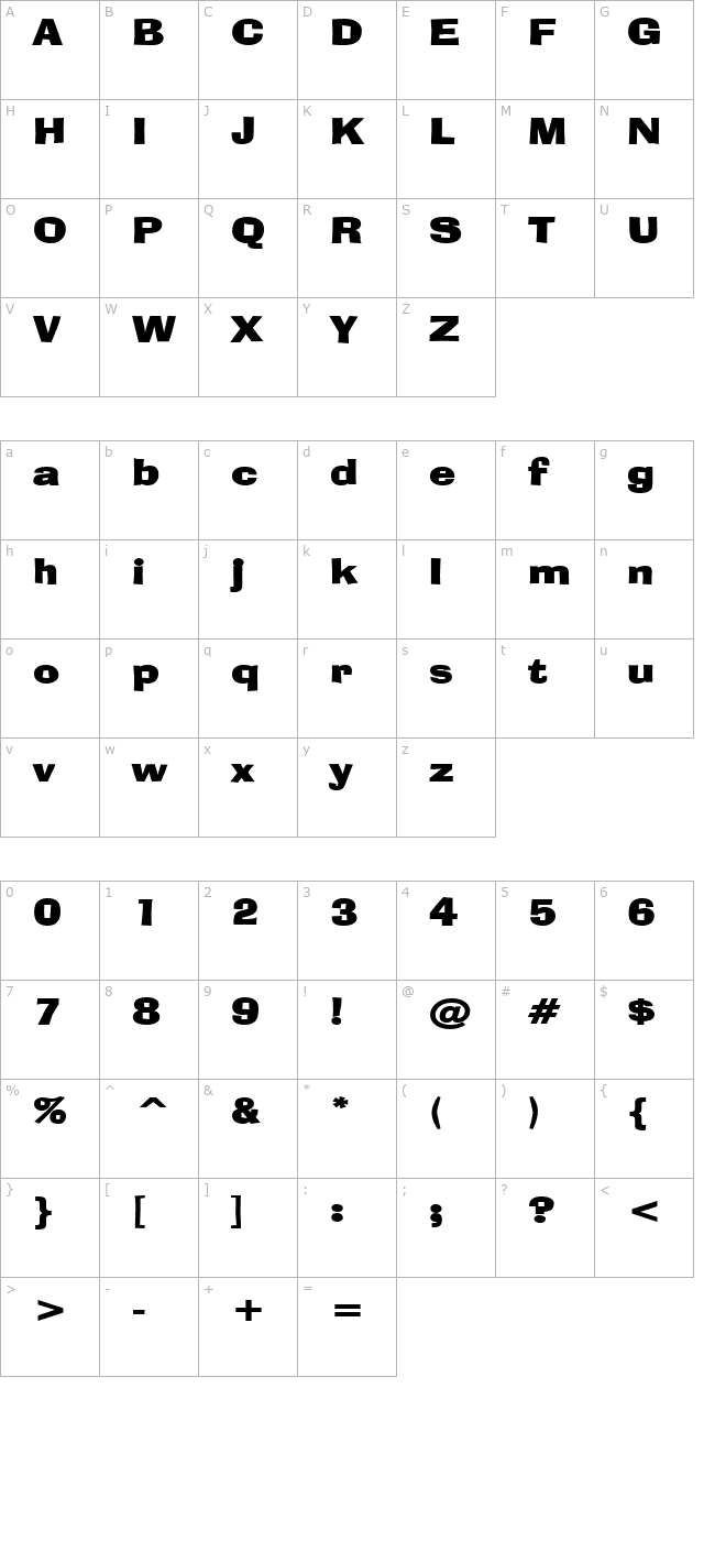 Alor Wide Bold character map