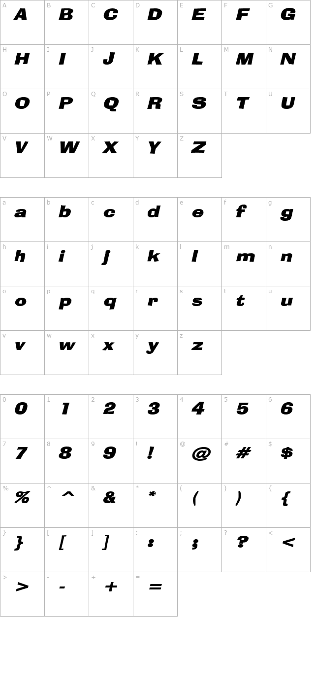 alor-wide-bolditalic character map