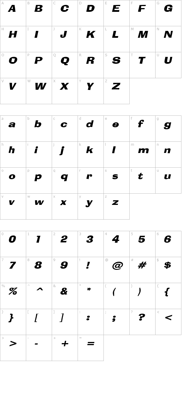 alor-wide-italic character map