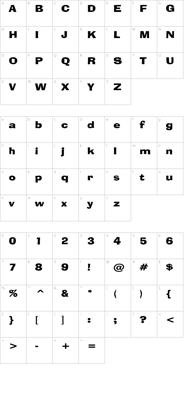 Alor Wide Normal character map