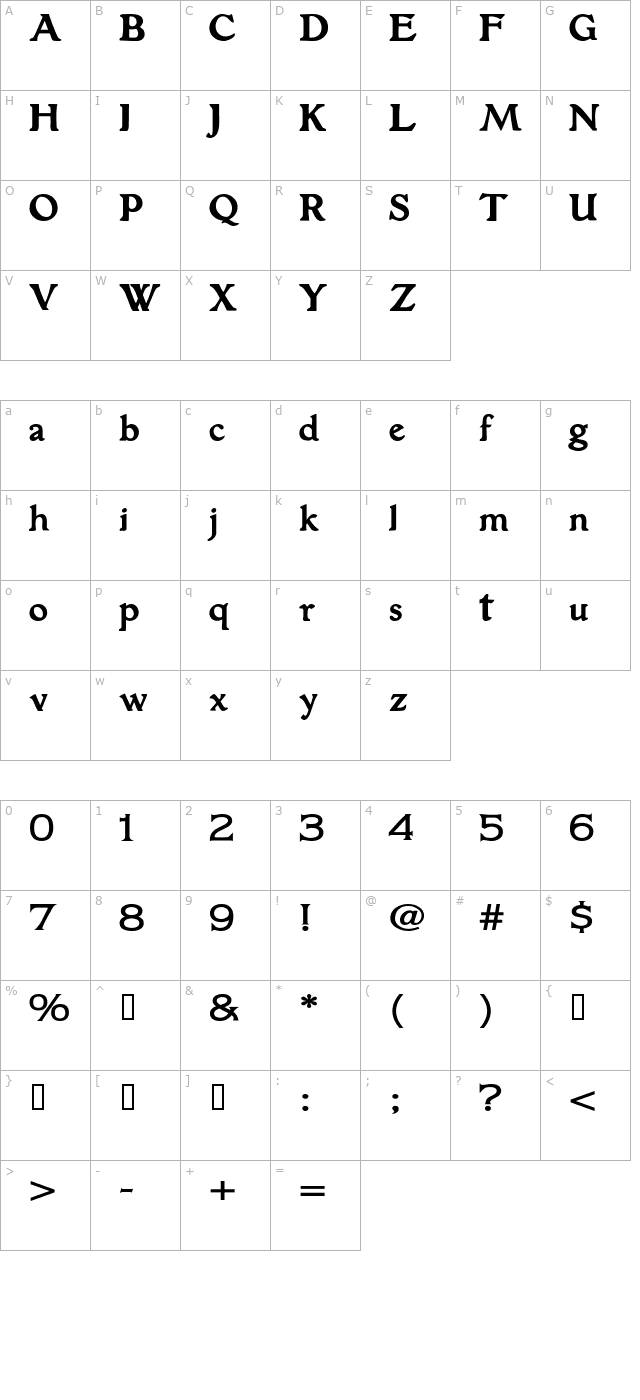 AlpenhornSSK Bold character map