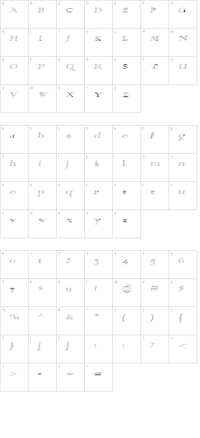 AlphaRev Hollow character map