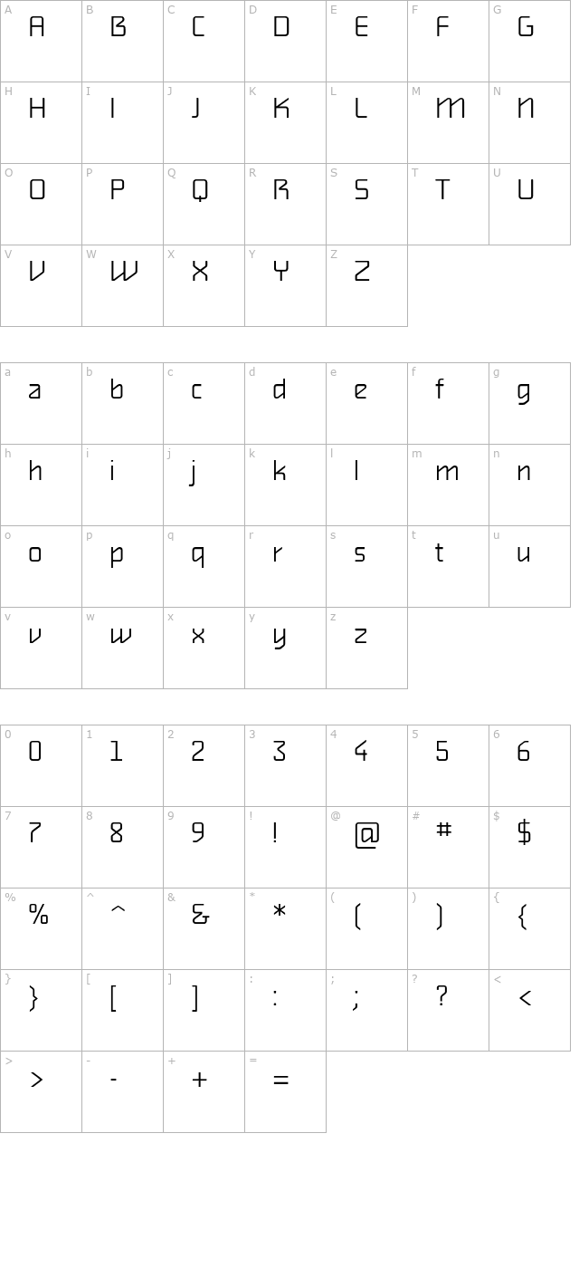 Alphaville Light character map